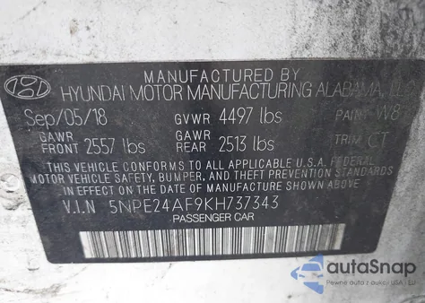 2019 Hyundai Sonata Se from USA, damaged, VIN 5NPE24AF9KH737343